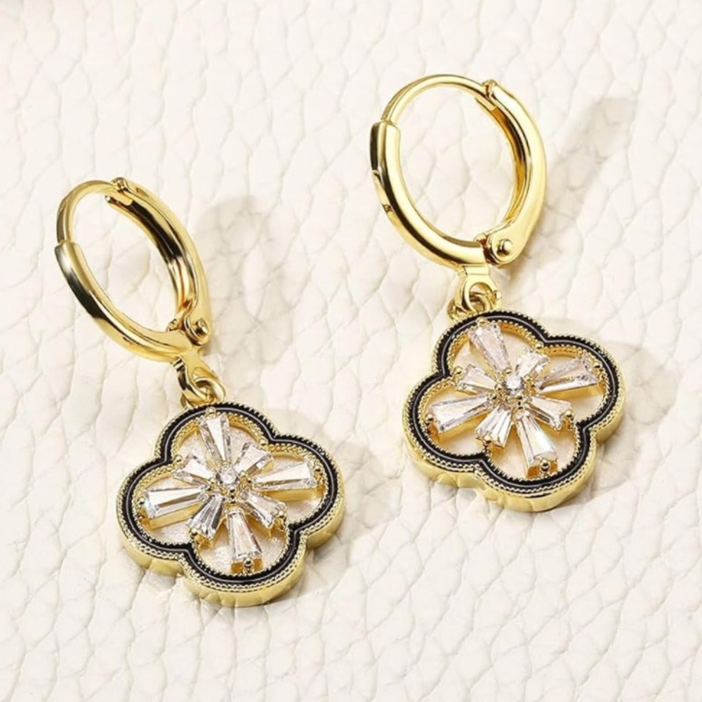 Flowers Leaves Drop Earrings with 925 Sterling Silver - Picture 4 of 6